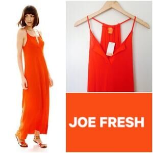 JOE FRESH Orange Coral Pullover Vented Maxi Beach Dress XS Flowy NWT Sleeveless